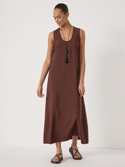 HUSH Sophie Air Flow Scoop Neck Dress containing LENZING™ ECOVERO™ Viscose, Chocolate Brown