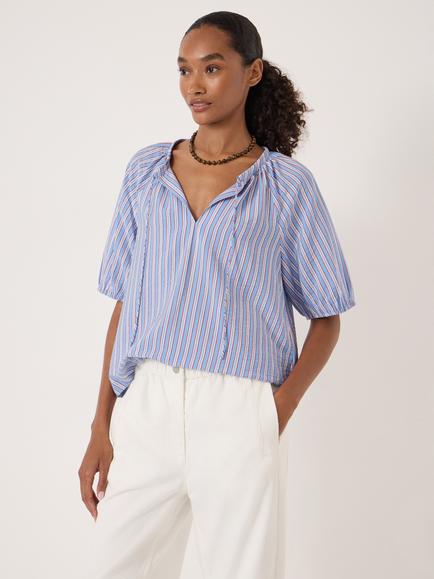 HUSH Beatrix Balloon Sleeve Blouse, Blue, Blue