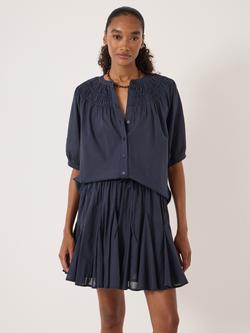 HUSH Brisa Gathered Neckline Blouse, Navy, Navy