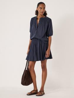 HUSH Brisa Gathered Neckline Blouse, Navy - view 2, Navy
