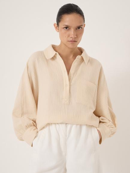 HUSH Cotton Long Sleeve Shirt, Almond, Almond