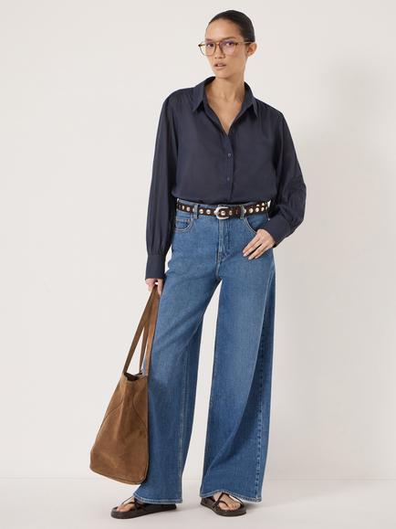 HUSH Dakota Cotton Voile Shirt, Navy Blue - view 2, Navy Blue