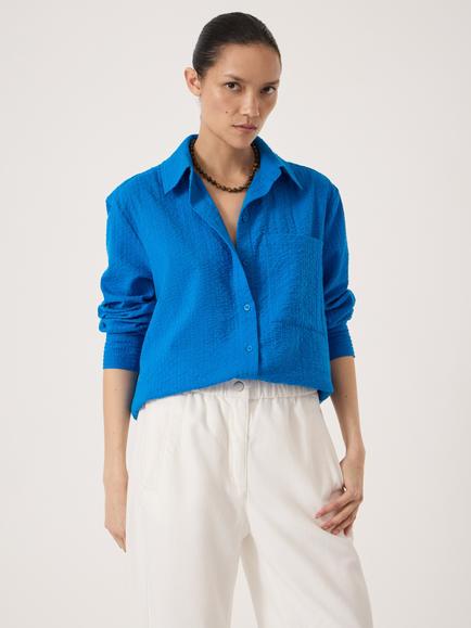 HUSH Maud Long Sleeve Cotton Shirt, Sky Blue, Sky Blue