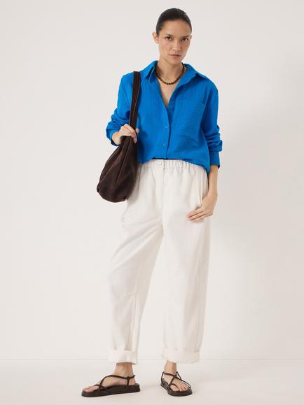 HUSH Maud Long Sleeve Cotton Shirt, Sky Blue - view 2, Sky Blue