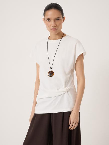HUSH Amira Knot Detail Cotton T-Shirt, White, White