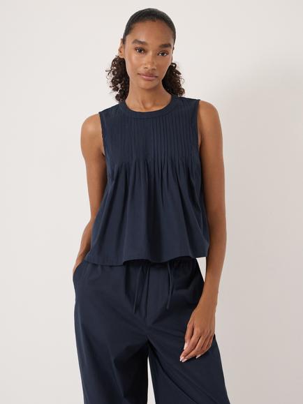 HUSH Arden Pin Tuck Shell Top, Navy Blue