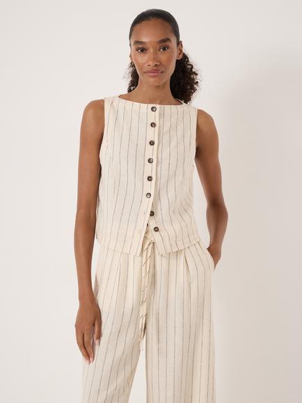HUSH Nara Striped Linen Blend Top, Beige, Beige