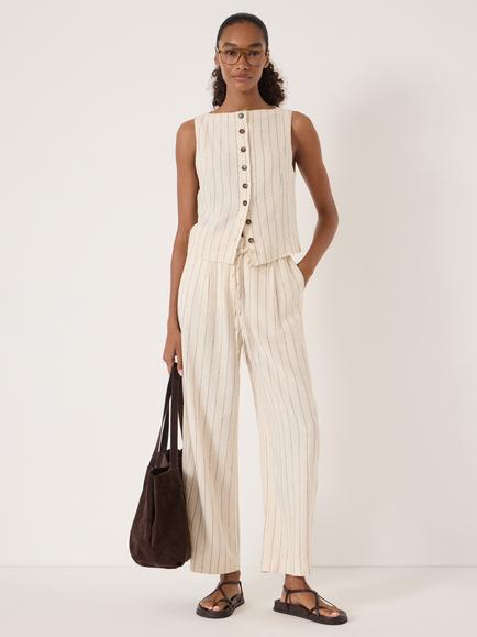 HUSH Nara Striped Linen Blend Top, Beige - view 2, Beige