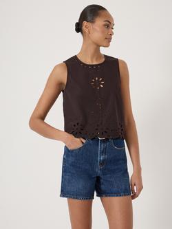 HUSH Olenna Sleeveless Cotton Top, Dark Brown, Dark Brown