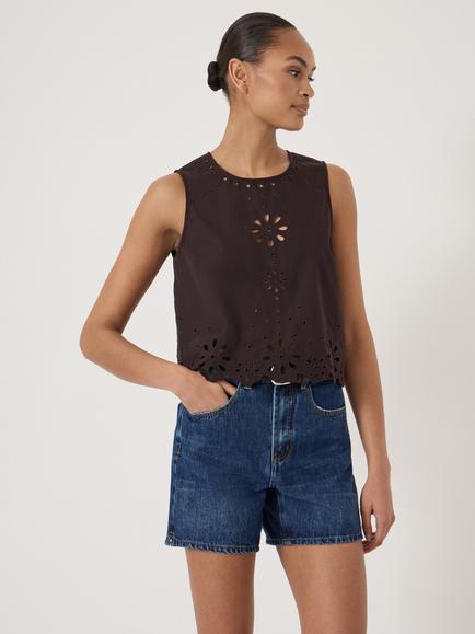 HUSH Olenna Sleeveless Cotton Top, Dark Brown, Dark Brown
