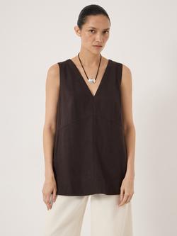 HUSH Rach V Neck Sleeveless Linen Blend Top, Dark Brown, Dark Brown