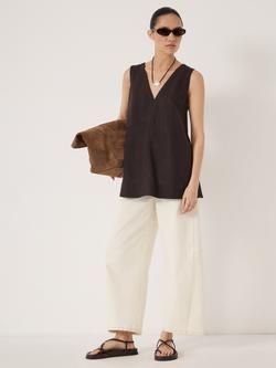 HUSH Rach V Neck Sleeveless Linen Blend Top, Dark Brown - view 2, Dark Brown