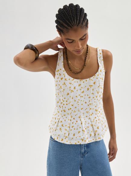 HUSH Sage Strappy Pleat Release Top, Tiny Floral White, Tiny Floral White