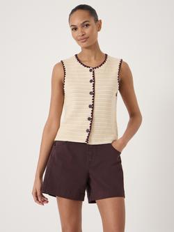 HUSH Whipstitch Cotton Vest, Stone White, Stone White