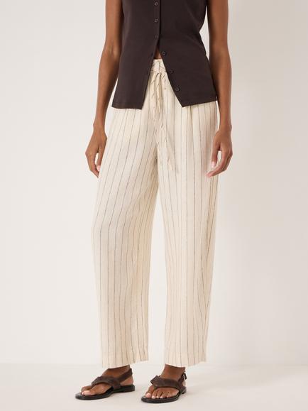 HUSH Aella Striped Linen Blend Trousers containing LENZING™ ECOVERO™ Viscose, Beige, Beige