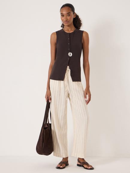 HUSH Aella Striped Linen Blend Trousers containing LENZING™ ECOVERO™ Viscose, Beige - view 2, Beige