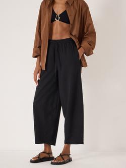 HUSH Erris Seersucker Cotton Barrel Leg Trousers, Black, Black
