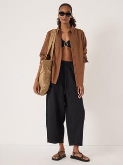 HUSH Erris Seersucker Cotton Barrel Leg Trousers, Black - view 2, Black