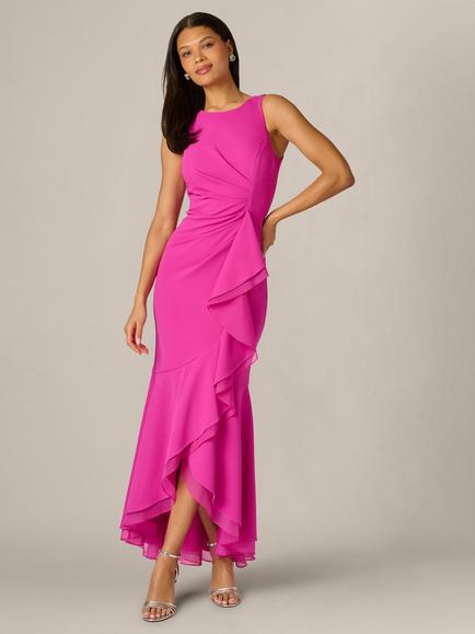Adrianna Papell Ruffle Crepe Halter Gown, Radiant Fuchsia, Radiant Fuchsia