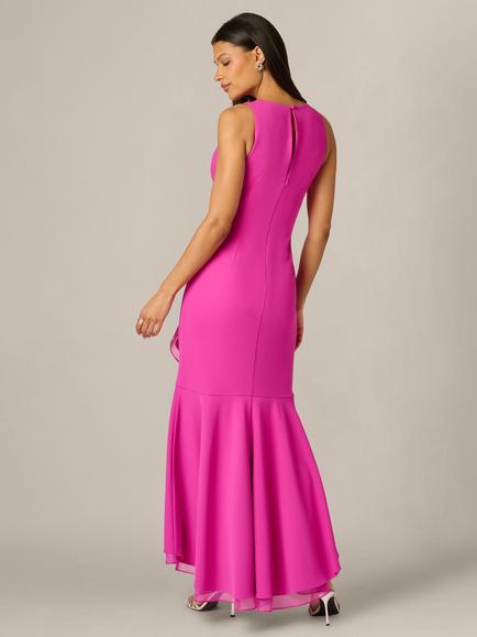 Adrianna Papell Ruffle Crepe Halter Gown, Radiant Fuchsia - view 2, Radiant Fuchsia