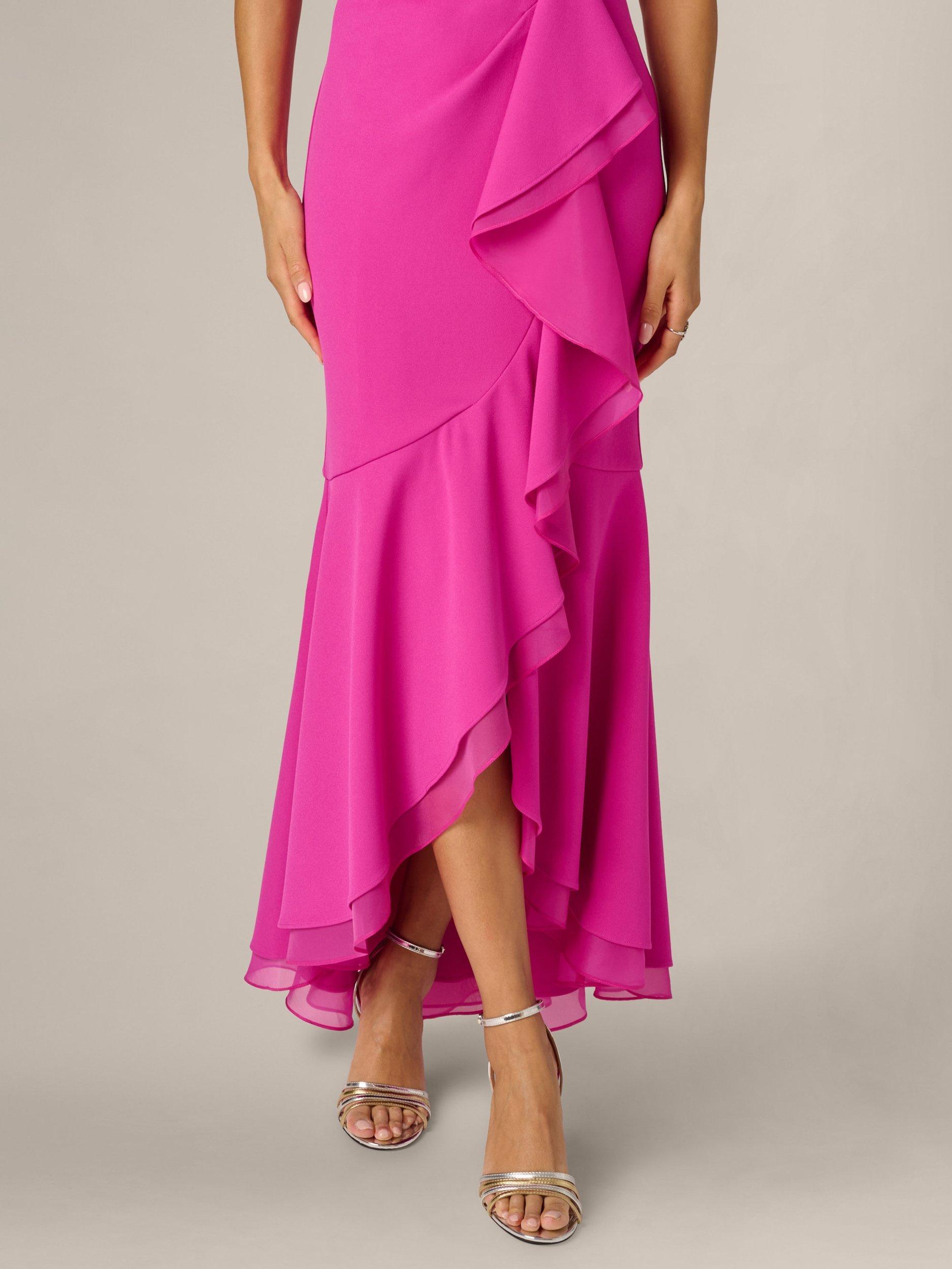 adrianna papell ruffle crepe halter dress Adrianna Papell Women's Organza Crepe High-Low Gown - French Blue