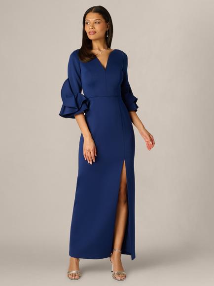 Adrianna Papell Scuba Pencil Maxi Dress, Navy Sateen, Navy Sateen