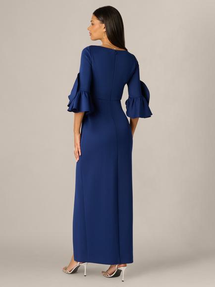 Adrianna Papell Scuba Pencil Maxi Dress, Navy Sateen - view 2, Navy Sateen