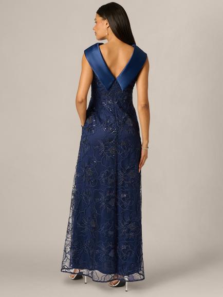 Adrianna Papell A-Line Embroidered Sleeveless Occasion Gown, Midnight - view 2, Midnight
