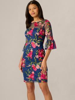 Adrianna Papell Petite Floral Shift Dress, Navy/Pink Multi, Navy/Pink Multi