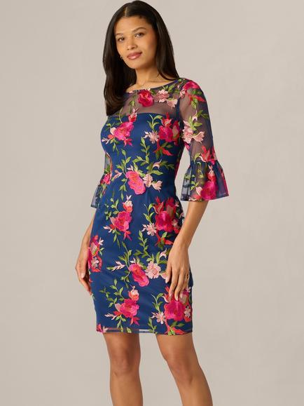 Adrianna Papell Petite Floral Shift Dress, Navy/Pink Multi, Navy/Pink Multi