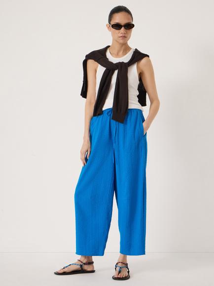 HUSH Erris Seersucker Cotton Barrel Leg Trousers, Sky Blue - view 2, Sky Blue