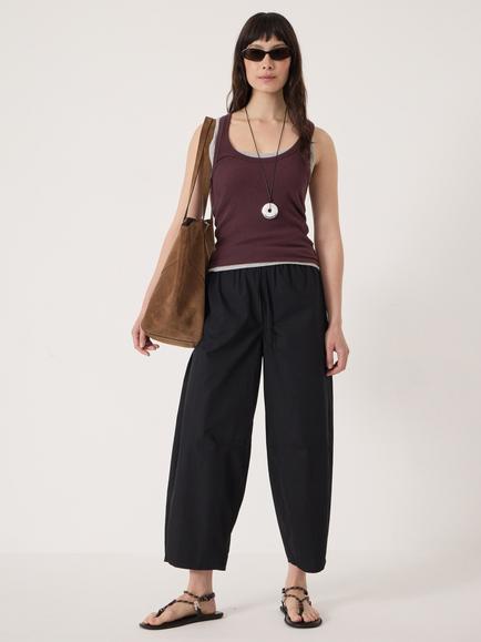 HUSH Juno Laundered Cotton Barrel Leg Trousers, Black - view 2, Black