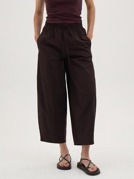 HUSH Juno Laundered Cotton Barrel Leg Trousers, Dark Brown, Dark Brown
