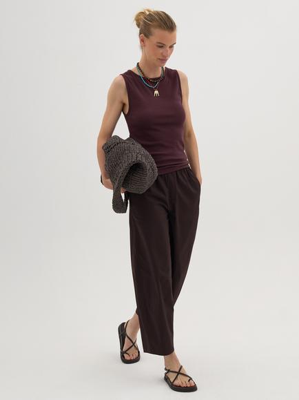 HUSH Juno Laundered Cotton Barrel Leg Trousers, Dark Brown - view 2, Dark Brown