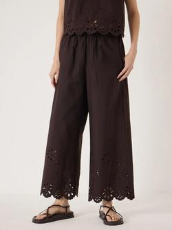 HUSH Renna Broderie Placement Trousers, Dark Brown, Dark Brown