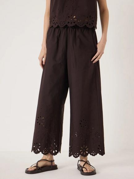 HUSH Renna Broderie Placement Trousers, Dark Brown, Dark Brown