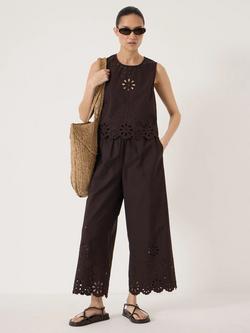 HUSH Renna Broderie Placement Trousers, Dark Brown - view 2, Dark Brown