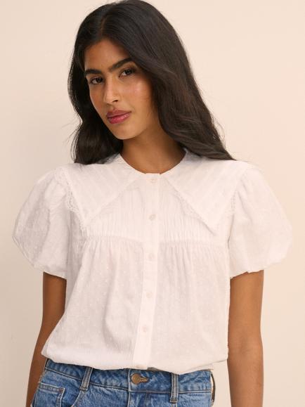 Nobody's Child Augusta Short Sleeve Dobby Cotton Blouse, White, White