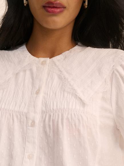 Nobody's Child Augusta Short Sleeve Dobby Cotton Blouse, White - view 2, White