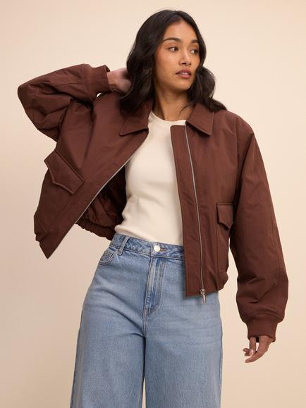 Nobody's Child Relaxed Bomber Jacket, Brown - view 2, Brown