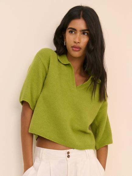 Nobody's Child Short Sleeve Knit Polo Jumper, Green
