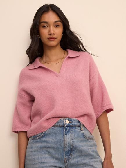 Nobody's Child Short Sleeve Knit Polo Jumper, Pink