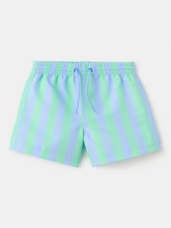 Mango Kids' Striped Drawstring Swim Shorts, Aqua, Aqua