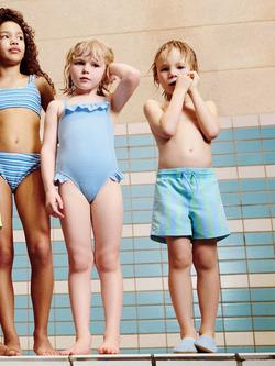 Mango Kids' Striped Drawstring Swim Shorts, Aqua - view 2, Aqua