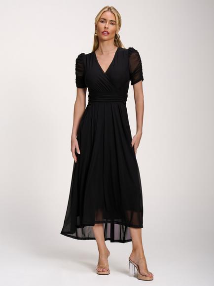 Jolie Moi Petite Mesh Dip Hem Maxi Dress, Black, Black