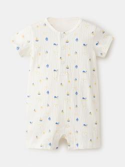 Mango Baby Short Sleeve Nautical Print Pyjama Suit, Off White, Off White