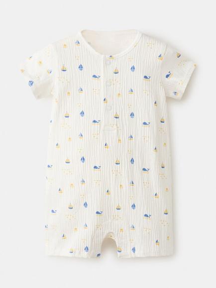 Mango Baby Short Sleeve Nautical Print Pyjama Suit, Off White, Off White