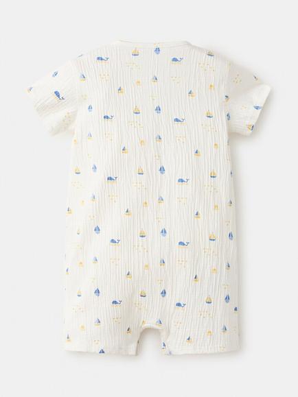 Mango Baby Short Sleeve Nautical Print Pyjama Suit, Off White - view 2, Off White