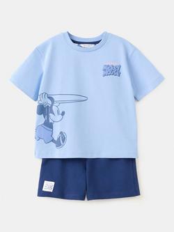 Mango Kids' Short Mickey Surf Print Pyjama Set, Blue, Blue
