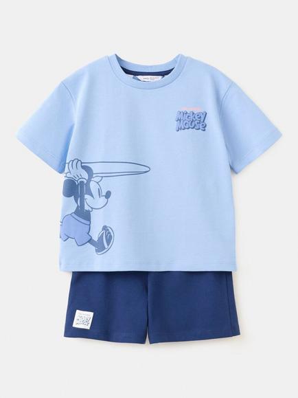 Mango Kids' Short Mickey Surf Print Pyjama Set, Blue, Blue